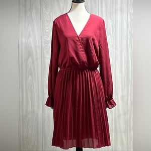 BBX Lephsnt Wrap Pleated Long Sleeve Dress Size Large